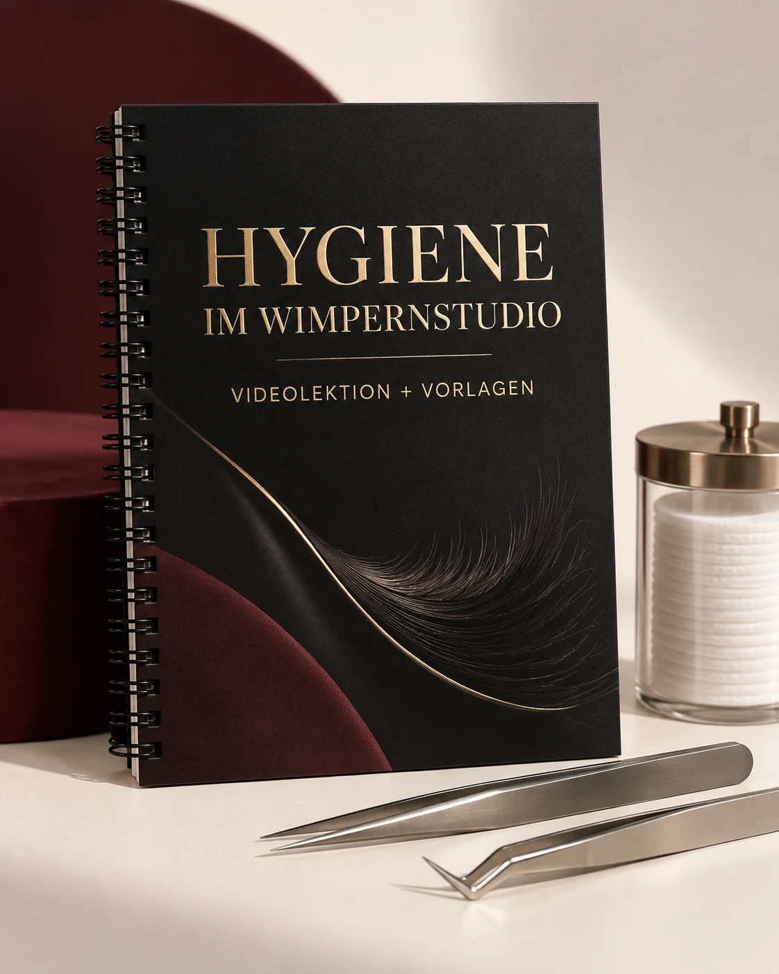 Mockup der Videolektion Hygiene im Wimpernstudio mit Vorlagen
